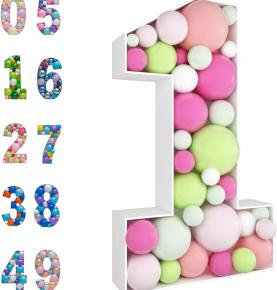 JoyBox Design 3FT Mosaic Balloon Frame Number 1 Marquee Light Up Numbers Pre-Cut Kit Thick Foam Board Decoration for Birthdays Anniversary Baby Shower… 