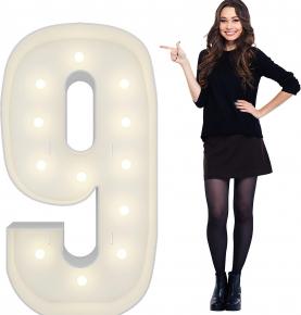 4FT Marquee Light Up Numbers Pre-Cut Frame Giant Marquee Numbers 9, Mosaic Numbers for Balloons, 20th 30th 40th 50th 60th Birthday Anniversary Decorations Party Decor